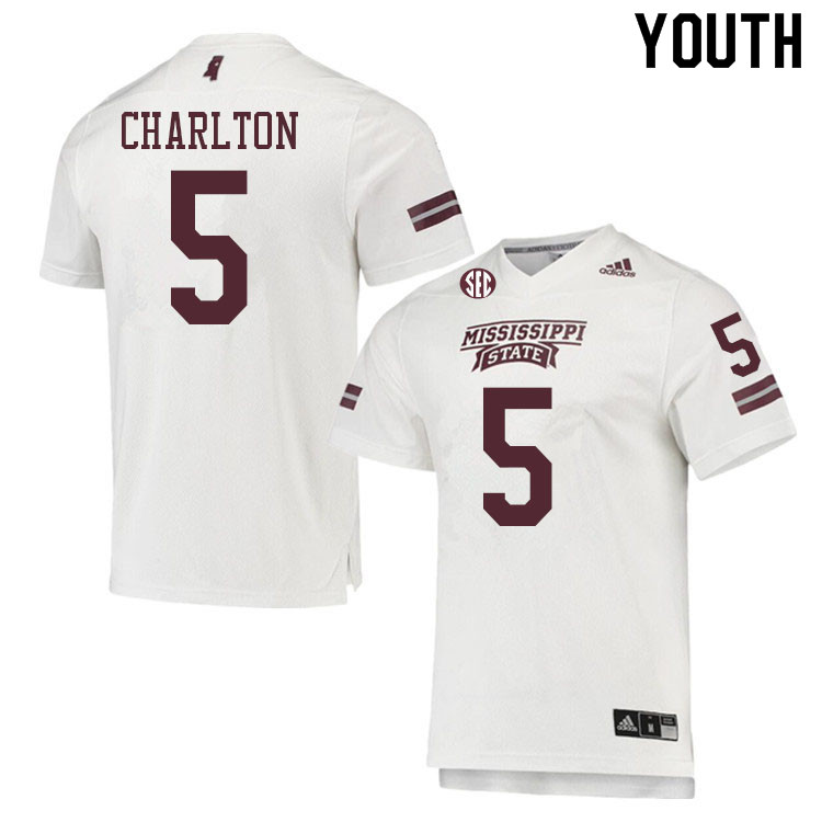 Youth #5 Randy Charlton Mississippi State Bulldogs College Football Jerseys Sale-White - Click Image to Close